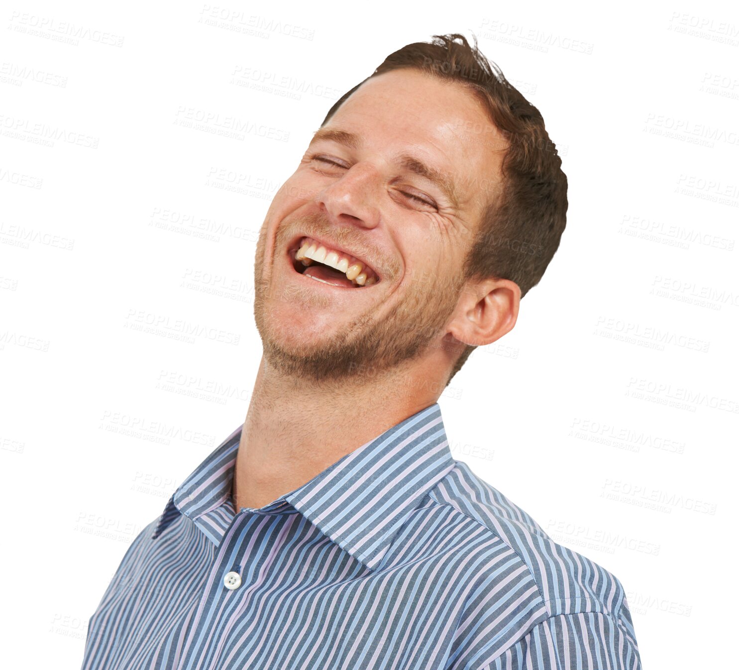 Buy stock photo Laughing, happy and a man with confidence for work isolated on a transparent png background. Smile, funny and a confident corporate employee or businessman with a laugh for a joke or happiness