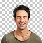 PNG of  a handsome young man smiling with his eyes closed