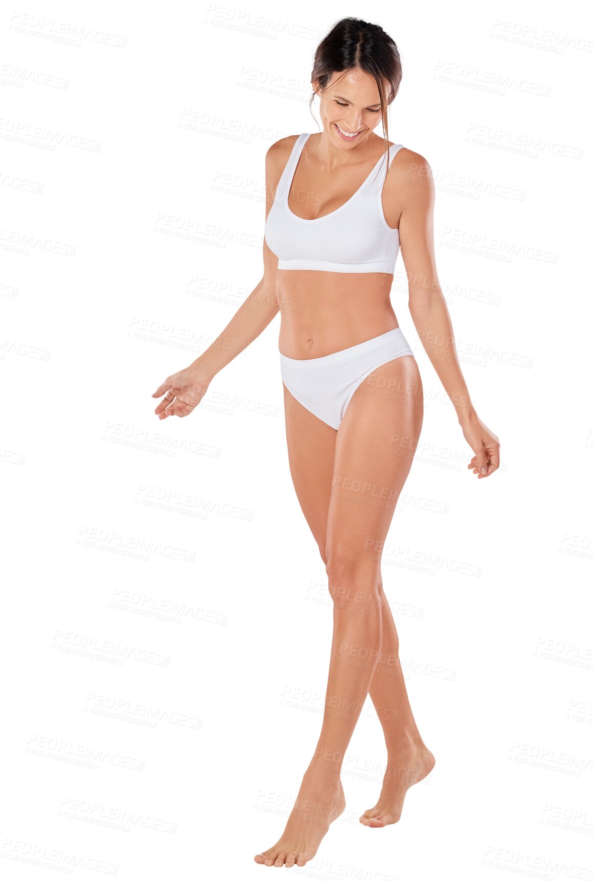 Buy stock photo Beauty, body and underwear with woman on transparent background for health, diet and nutrition. Workout, wellness and self care with person isolated on png for cosmetics, fitness and exercise