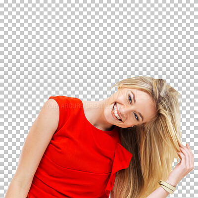 Buy stock photo Portrait, funny and woman with fashion, elegant and model isolated against a transparent background. Face, female person and elegant lady with humor, joke and comedy with beauty, png and happiness