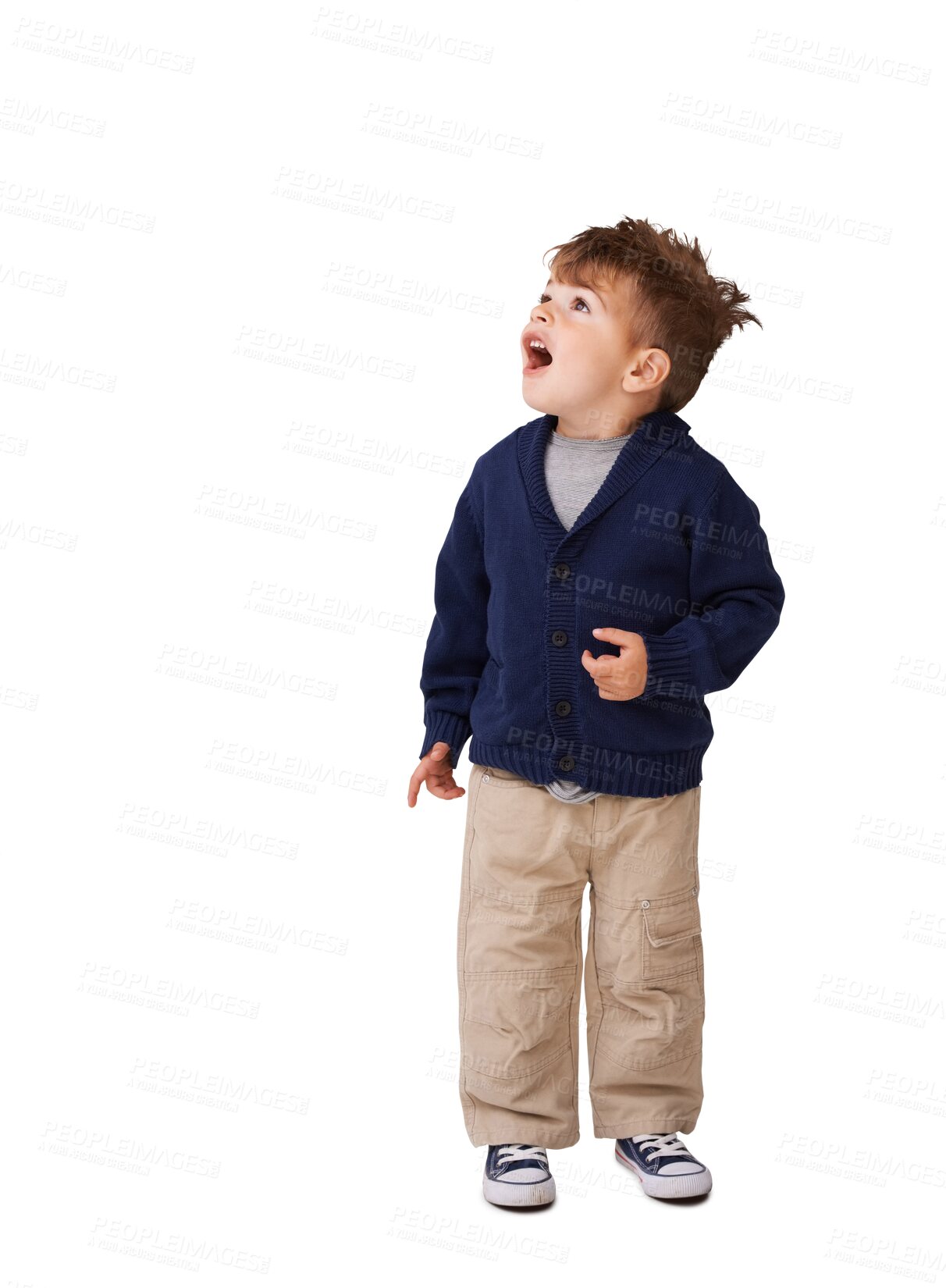 Buy stock photo Boy, child and surprise is looking up with shock in png or isolated in transparent background. Wow, excited and amazed with kid or happy and omg expression and wonder or curious, cute in clothes.