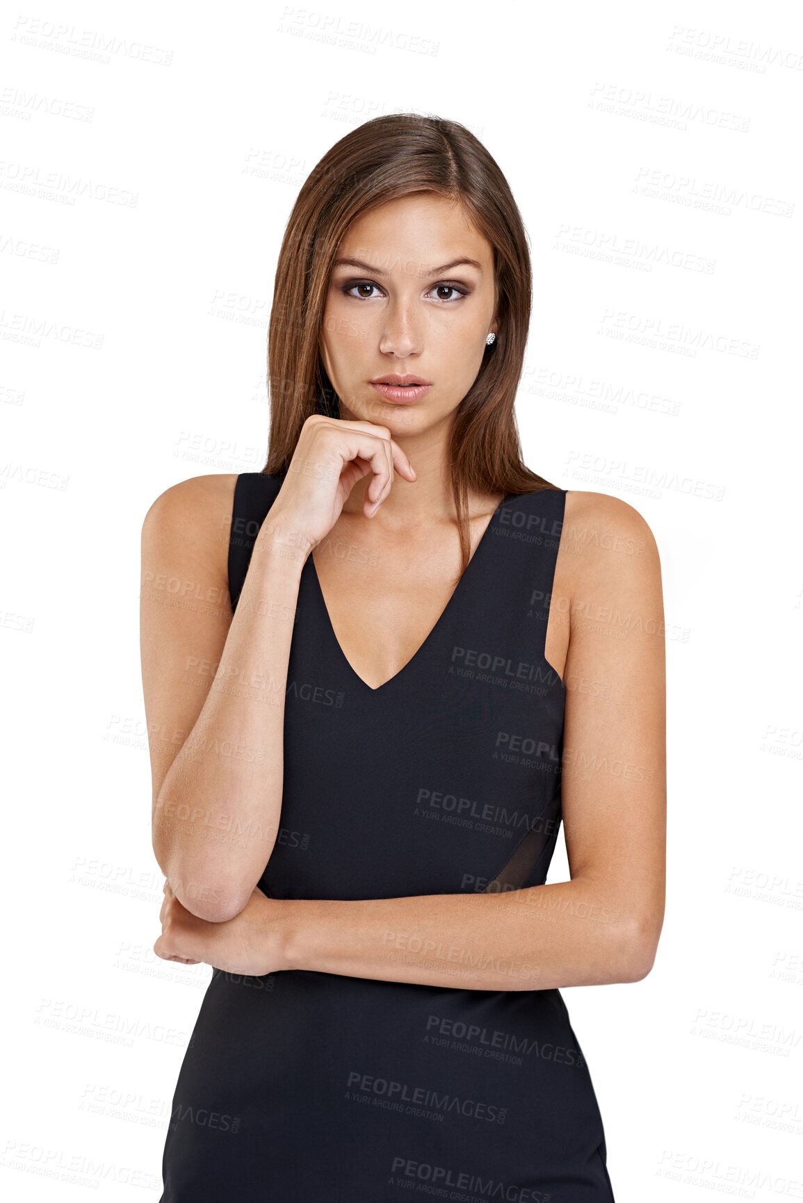 Buy stock photo Fashion, portrait and woman with beauty and dress in png or isolated with transparent background. Clothes, girl and designer brand with confidence or trendy style for retail with advertising.