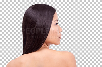 Buy stock photo Healthy hair, asian woman and growth or salon and natural in png or isolated and transparent background in china. Haircare, keratin treatment and self care with shine for smooth results or grooming.