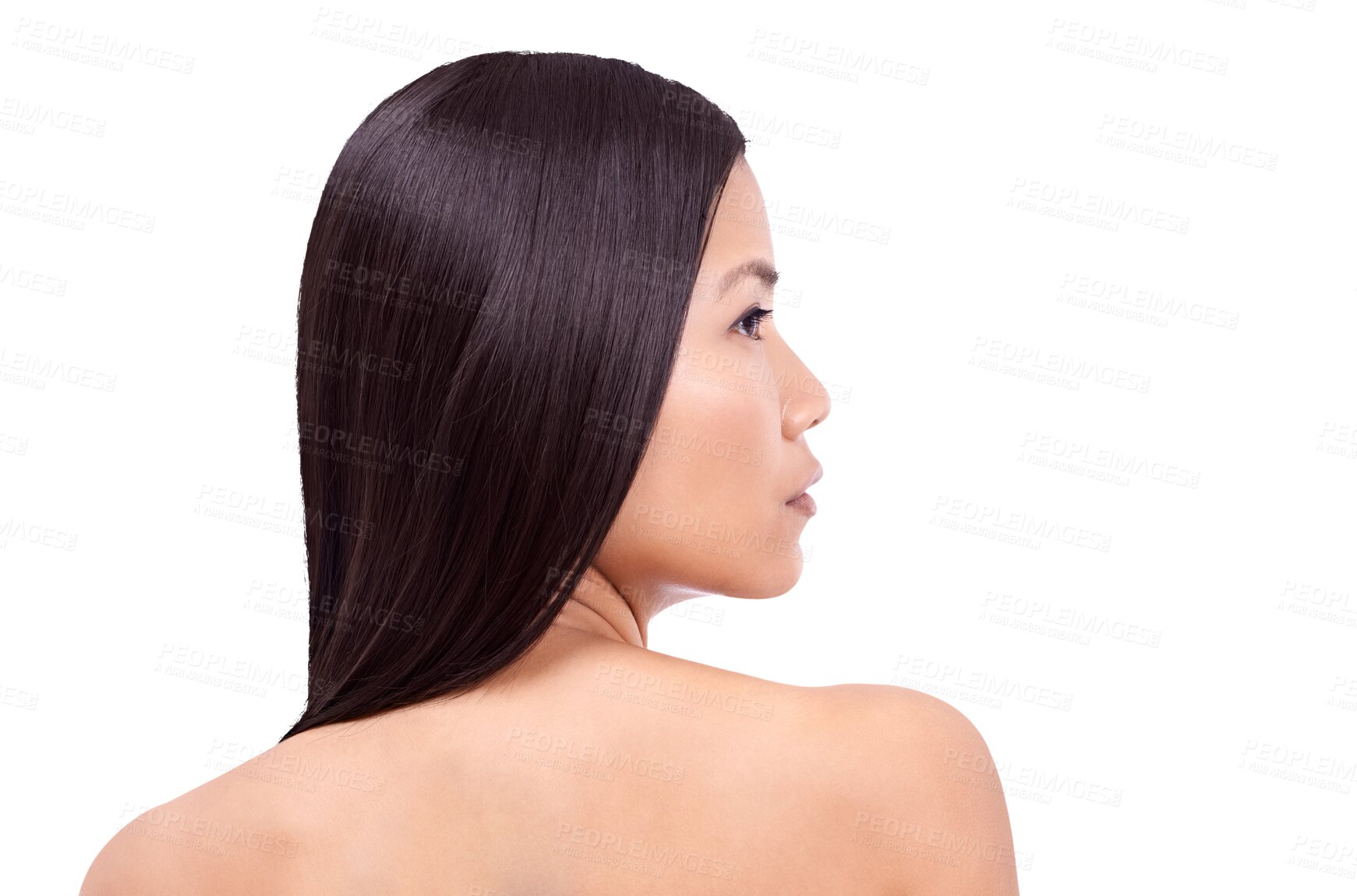 Buy stock photo Healthy hair, asian woman and growth or salon and natural in png or isolated and transparent background in china. Haircare, keratin treatment and self care with shine for smooth results or grooming.