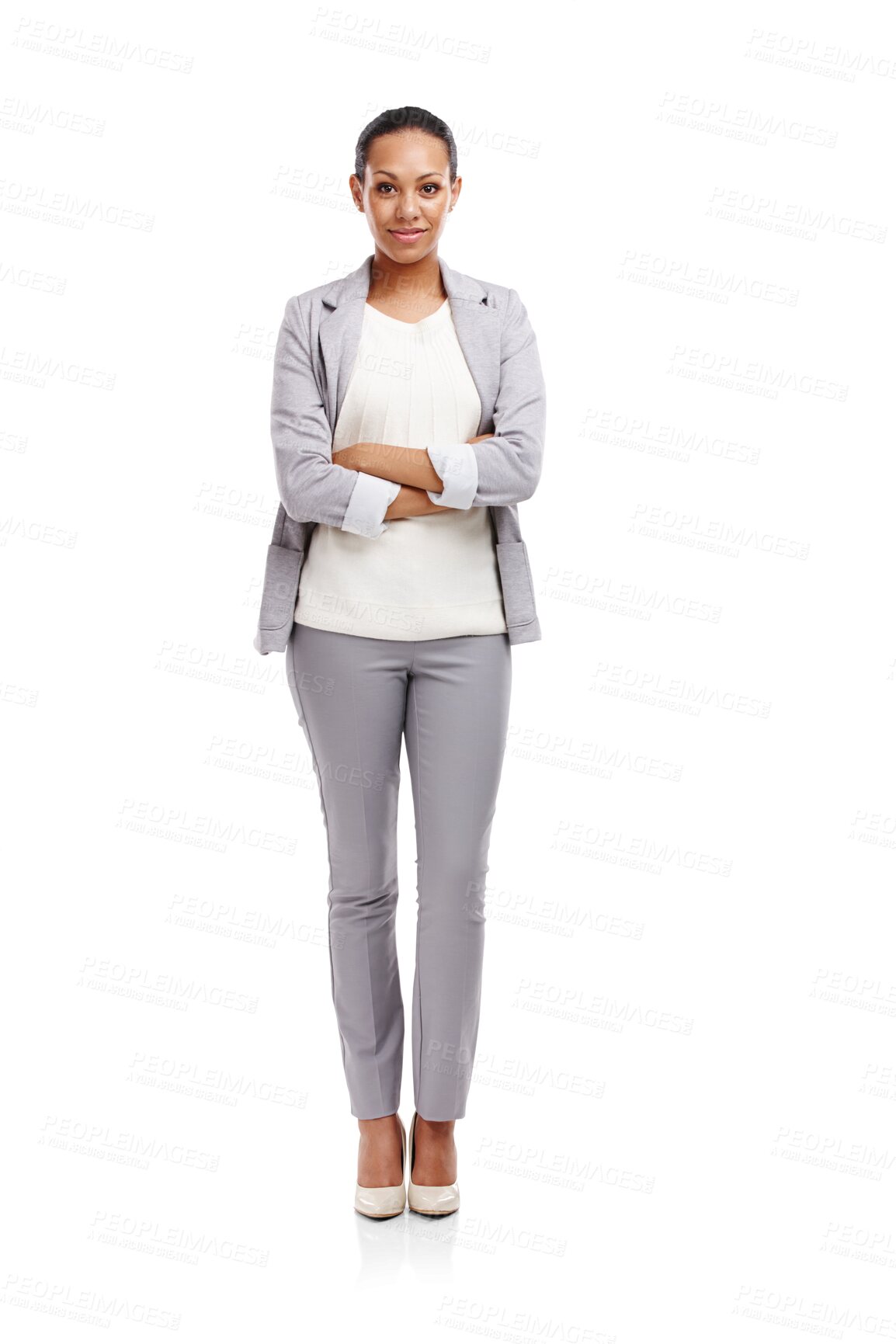 Buy stock photo Business woman, confident and portrait in arms crossed suit isolated on transparent png background. Success, job satisfaction and career, female professional with corporate fashion and full length