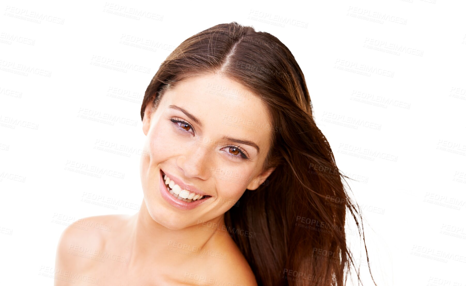 Buy stock photo Skincare, wellness and portrait of young woman with a natural, cosmetic or facial routine. Happy, smile and headshot of female model with dermatology treatment isolated by transparent png background.