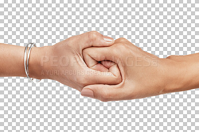 Buy stock photo United, together and hands with support for protection on png, isolated and transparent background. Holding hand, love and kindness with care for trust, community and teamwork for helping friends.