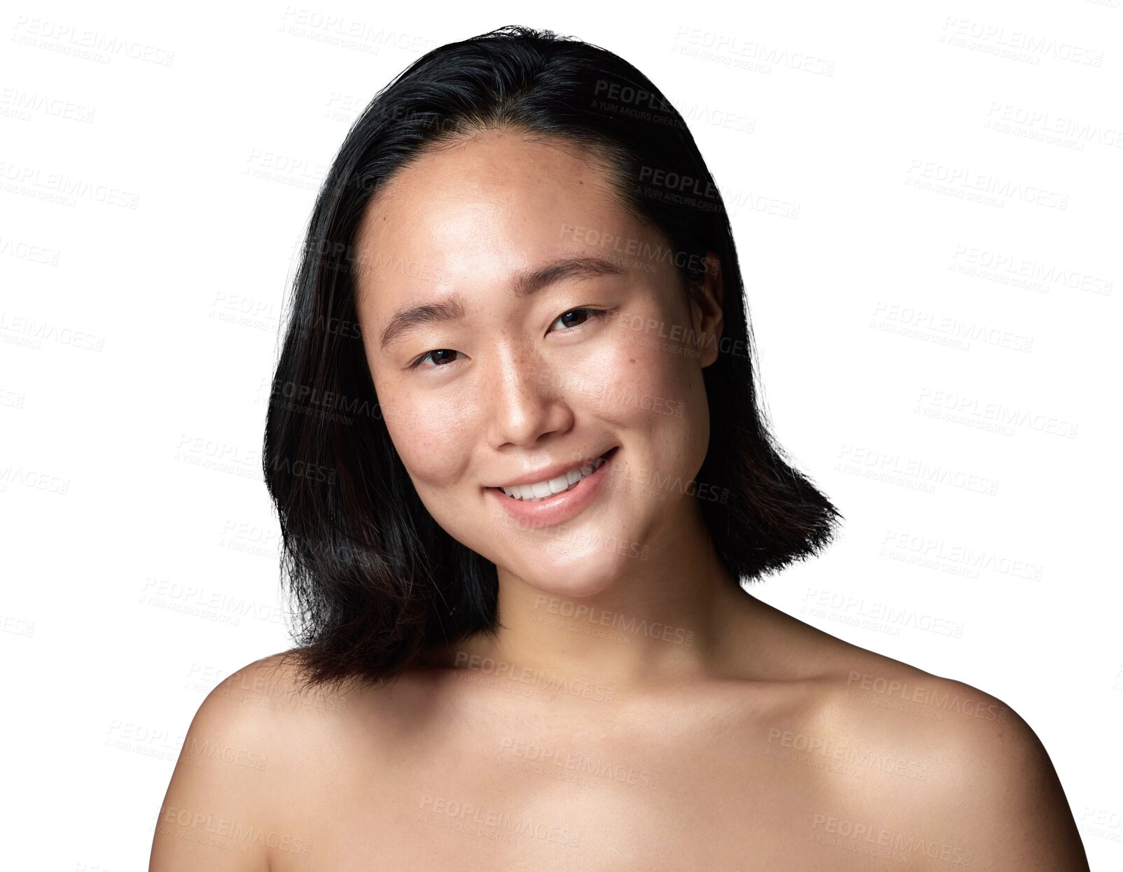 Buy stock photo Asian, natural and face with woman and portrait in png or isolated for transparent background with beauty. Facial glow, dermatology and girl with healthy skin or cosmetic and wellness, self love.