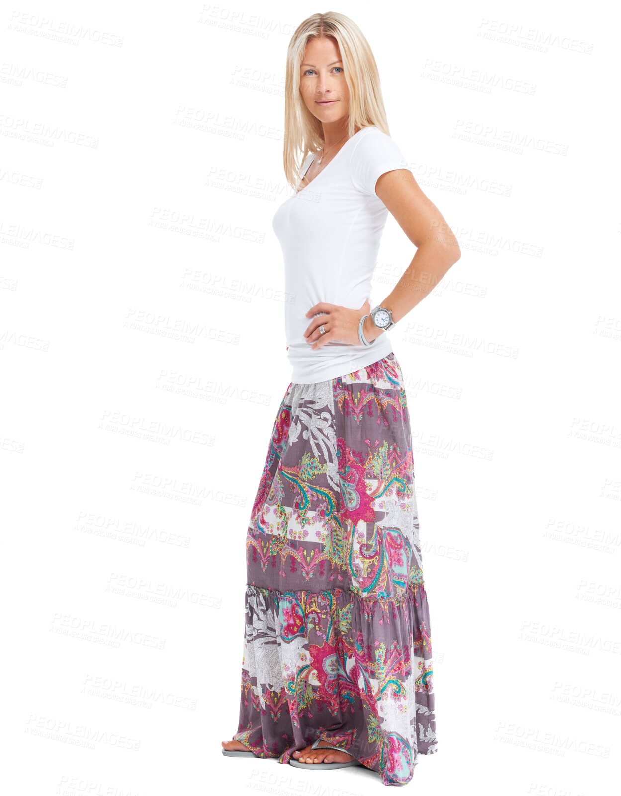 Buy stock photo Portrait, fashion and skirt with a trendy woman isolated on transparent background is a stylish outfit. Clothes, fashionable and style with a confident female person posing in casual clothing on PNG