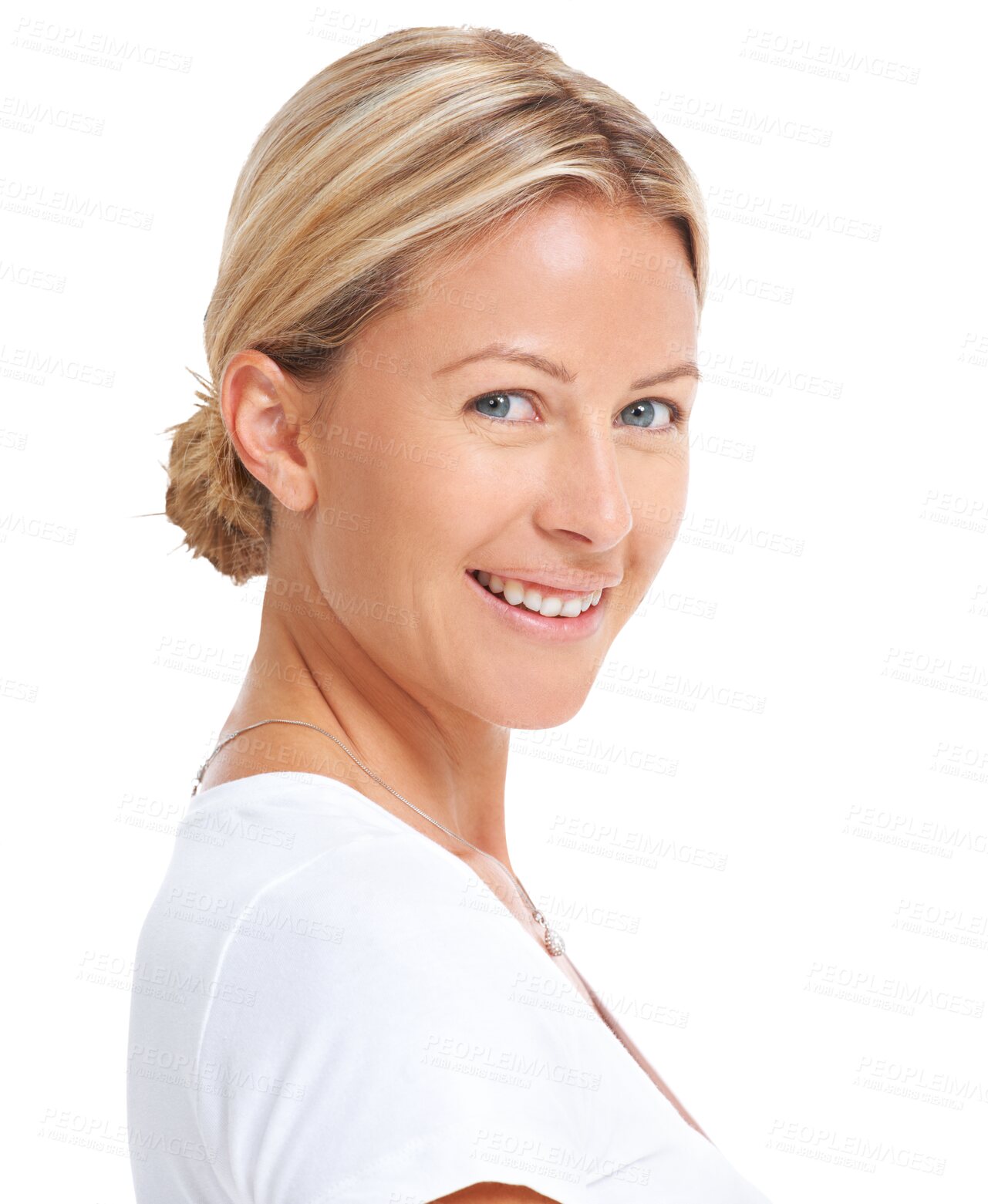 Buy stock photo Happy, face and portrait a woman with natural beauty isolated on a transparent png, background. Positive mindset, casual smile and female model person from Australia with facial glow and happiness