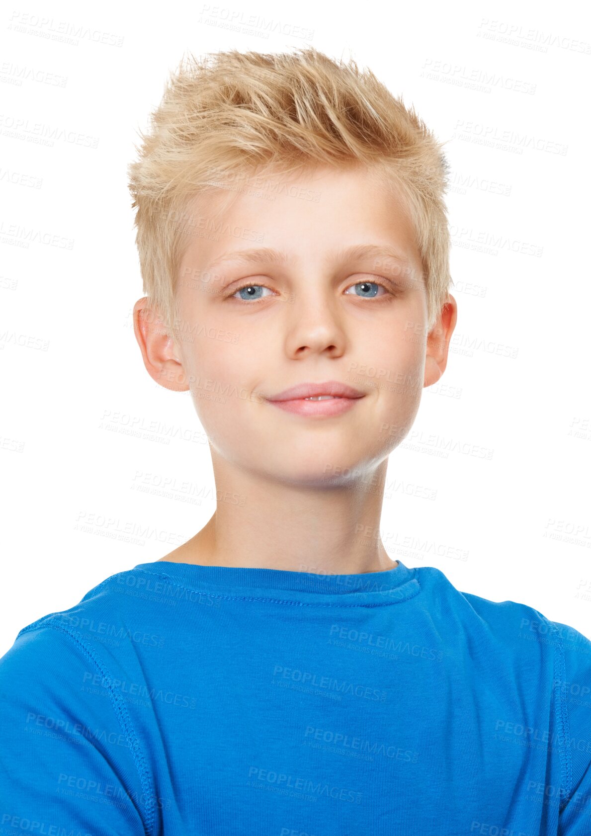 Buy stock photo Cute, portrait and young boy child with a casual, trendy and stylish children tshirt outfit. Smile, confidence and kid model with cool fashion or style posing isolated by a transparent png background