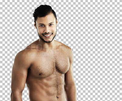 Buy stock photo Fitness muscle, portrait and smile of man isolated on transparent png background. Face, bodybuilder or athlete with strong abs after exercise, train or workout for health, wellness or sport in Brazil