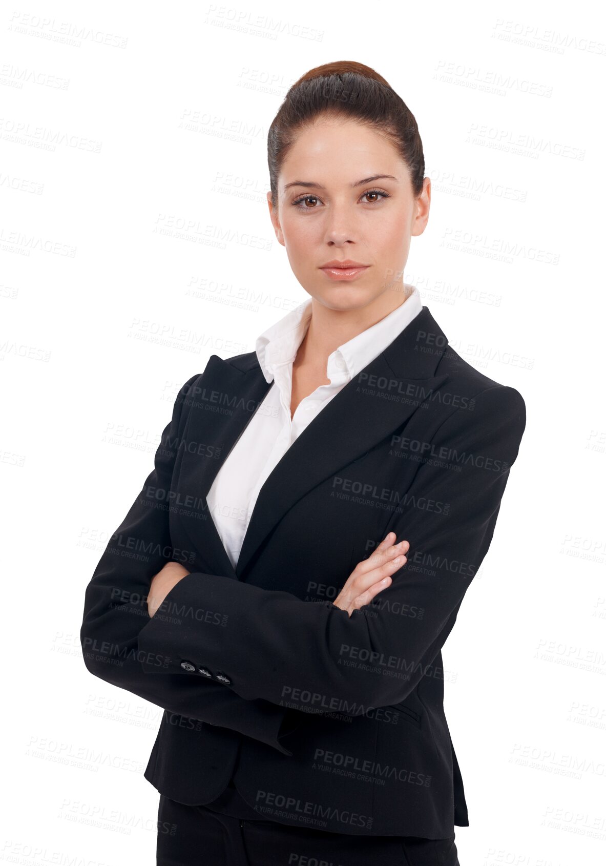 Buy stock photo Portrait, corporate and arms crossed with a woman lawyer isolated on a transparent background for legal advice. Business, law and a professional female attorney in a suit on PNG for judicial work