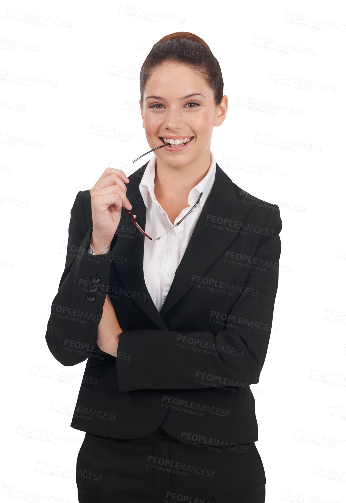 Buy stock photo Portrait, corporate and a woman lawyer in a suit isolated on a transparent background for legal advice. Business, law or trial and a professional female attorney with glasses on PNG for judicial work