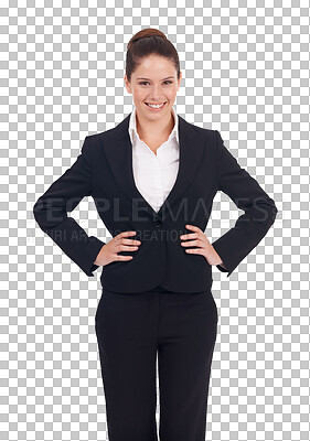 Buy stock photo Portrait, smile and business woman with happy, confidence or excited professional worker on transparent, isolated or png background. Corporate, consultant or agent and employee working in legal