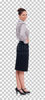 Buy stock photo Confident, portrait and business woman or happy, excited and professional worker on transparent, isolated or png background. Face, smile and corporate consultant, agent or employee working in legal