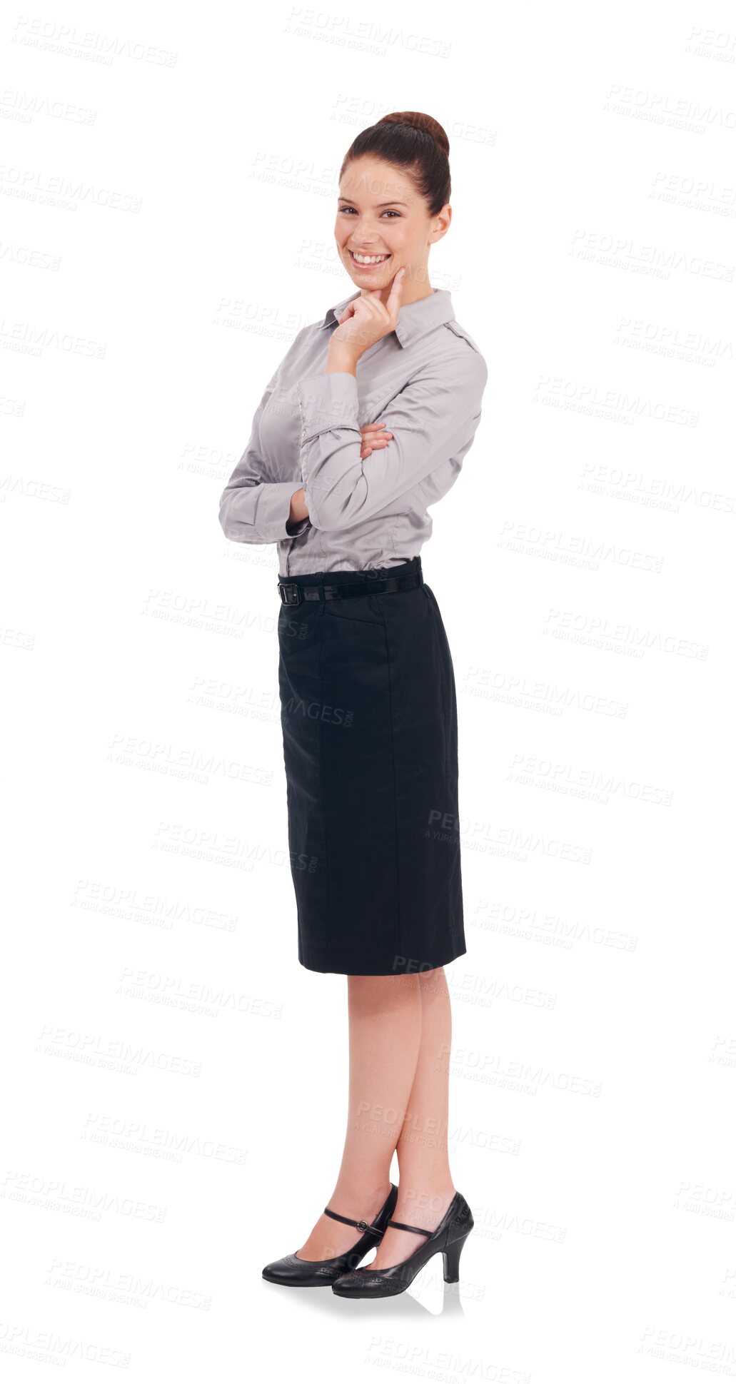 Buy stock photo Isolated business woman, full length portrait and smile with confidence at job by transparent png background. Female entrepreneur, happy businesswoman or manager with corporate fashion for career