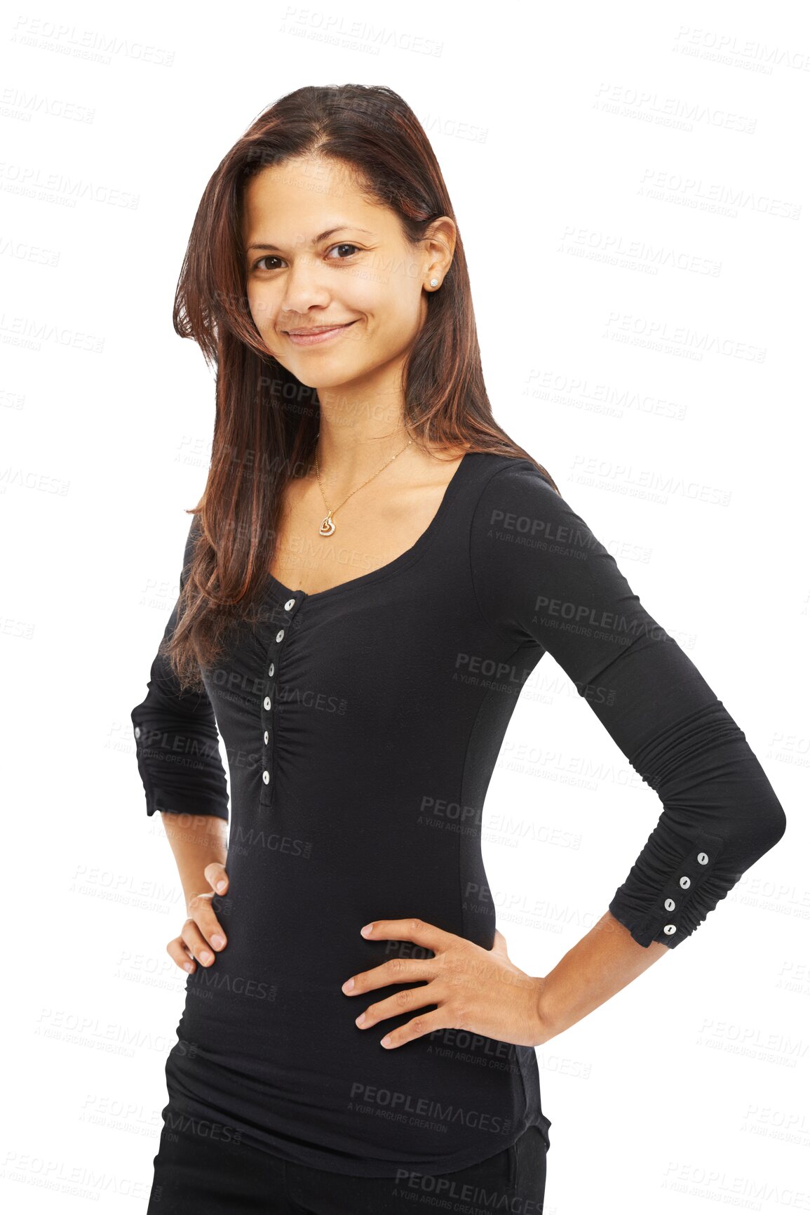 Buy stock photo Teen, girl and smile in portrait with confidence in png or isolated and transparent background. Happy, young female with positive mindset with happiness and cool in casual clothes and trendy.