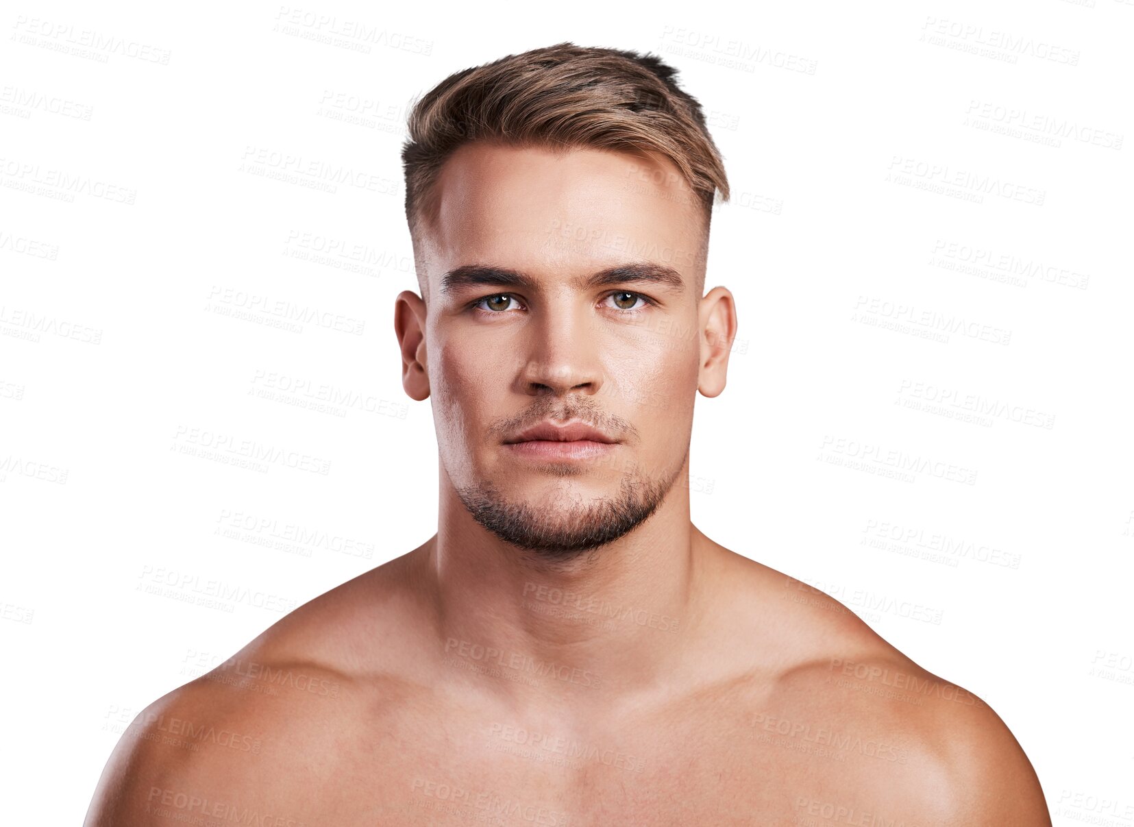 Buy stock photo Face, beauty and man in portrait with skin, grooming and hygiene isolated on transparent png background. Skincare, natural cosmetics and male model with dermatology, facial treatment and wellness