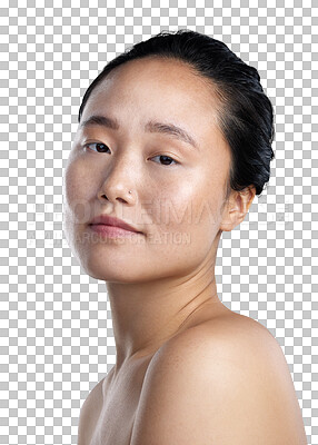 Buy stock photo Natural beauty, skincare and portrait of woman for salon, spa or luxury facial treatment on transparent, isolated or png background. Japanese, face and girl with confidence from skin care or wellness