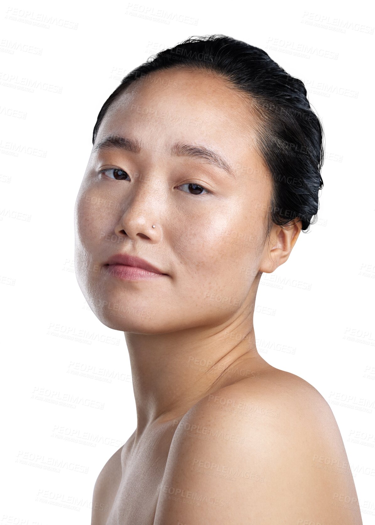 Buy stock photo Natural beauty, skincare and portrait of woman for salon, spa or luxury facial treatment on transparent, isolated or png background. Japanese, face and girl with confidence from skin care or wellness