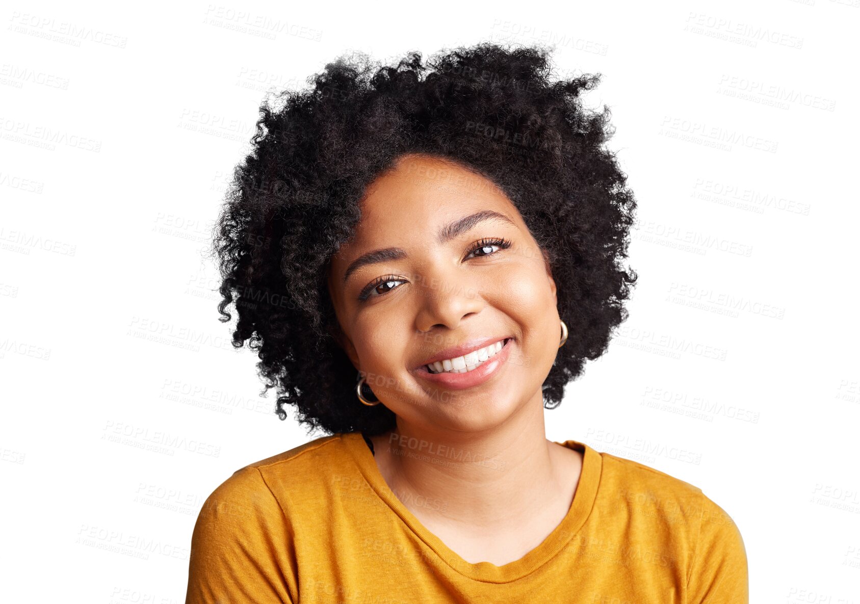 Buy stock photo African woman, student and portrait with smile, happiness and confidence for education, college or learning on transparent, isolated or png background. Girl, face and person excited for university