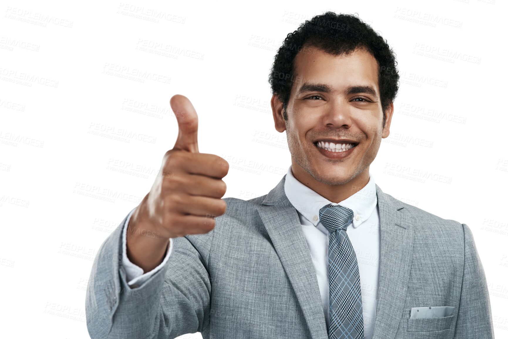 Buy stock photo Face, thumbs up and smile of business man isolated on a transparent png background. Portrait, entrepreneur and like hand gesture for support, success emoji or vote for agreement on corporate feedback