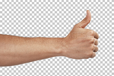 Buy stock photo Hand, thumbs up and emoji, agreement and feedback with like, yes and ok isolated on transparent png background. Sign, gesture and vote, person with review and support, goals and win with success