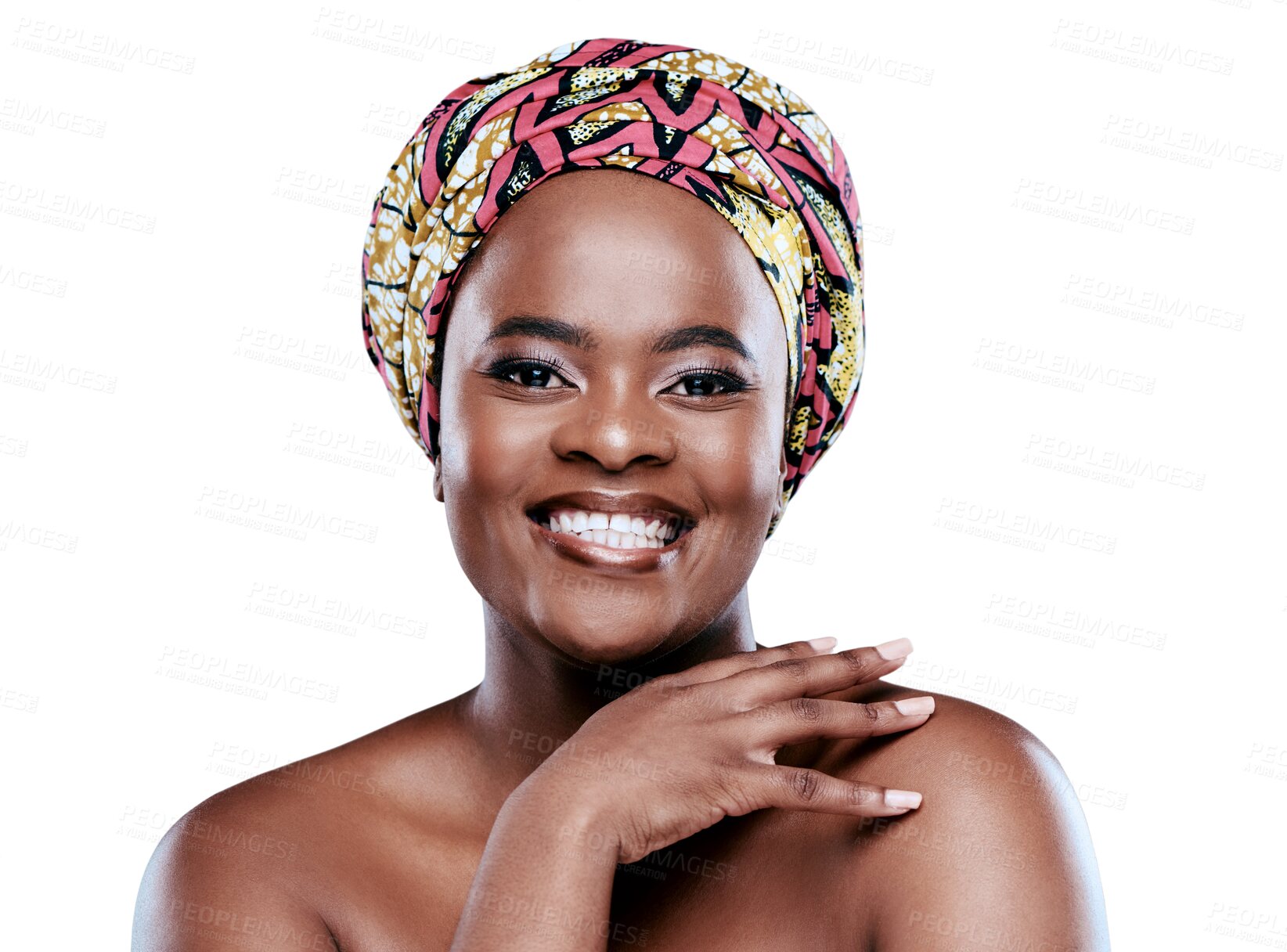Buy stock photo Skincare, beauty and portrait with cosmetic or black girl in png or isolated and transparent background. African woman, glowing skin and happy with makeup for dermatology with facial treatment.