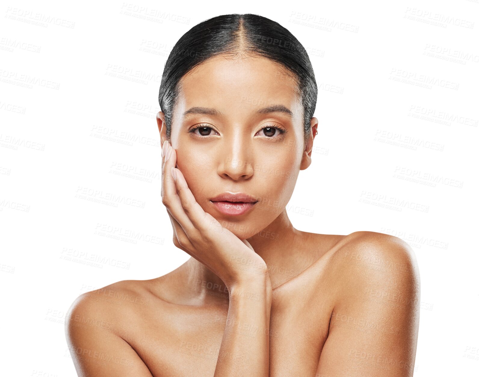 Buy stock photo Beauty, skincare and portrait of woman for wellness on isolated, png and transparent background. Dermatology, salon aesthetic and face of female person with natural cosmetics, makeup and glowing skin