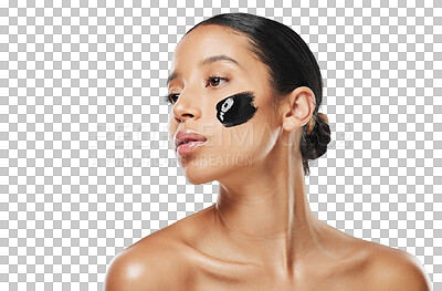 Buy stock photo Woman, face mask and beauty in skincare cosmetics isolated on a transparent PNG background. Female person with luxury product creme, collagen or detox in spa, glow or facial treatment for hydration