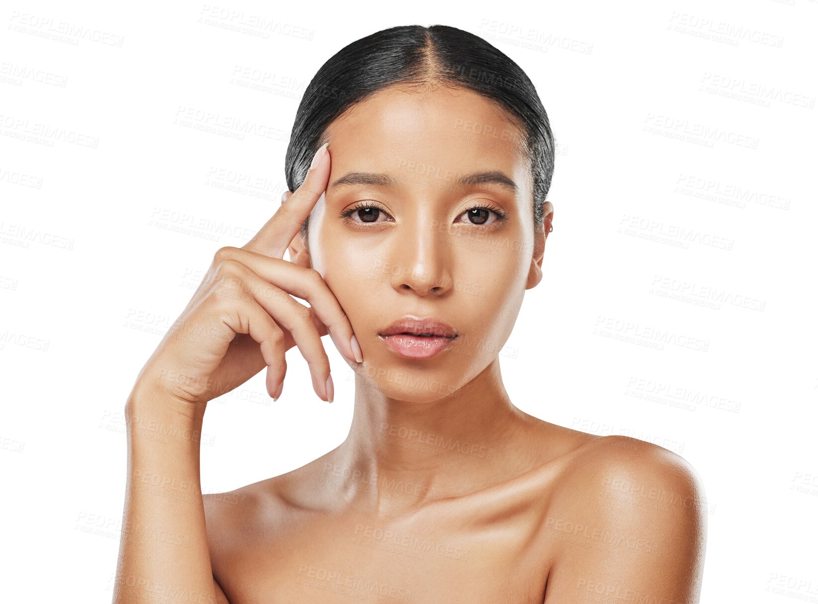 Buy stock photo Face, beauty and skincare with portrait of woman on transparent background for cosmetics, natural and glow. Self care, product and facial with female person isolated on png for makeup, salon and spa