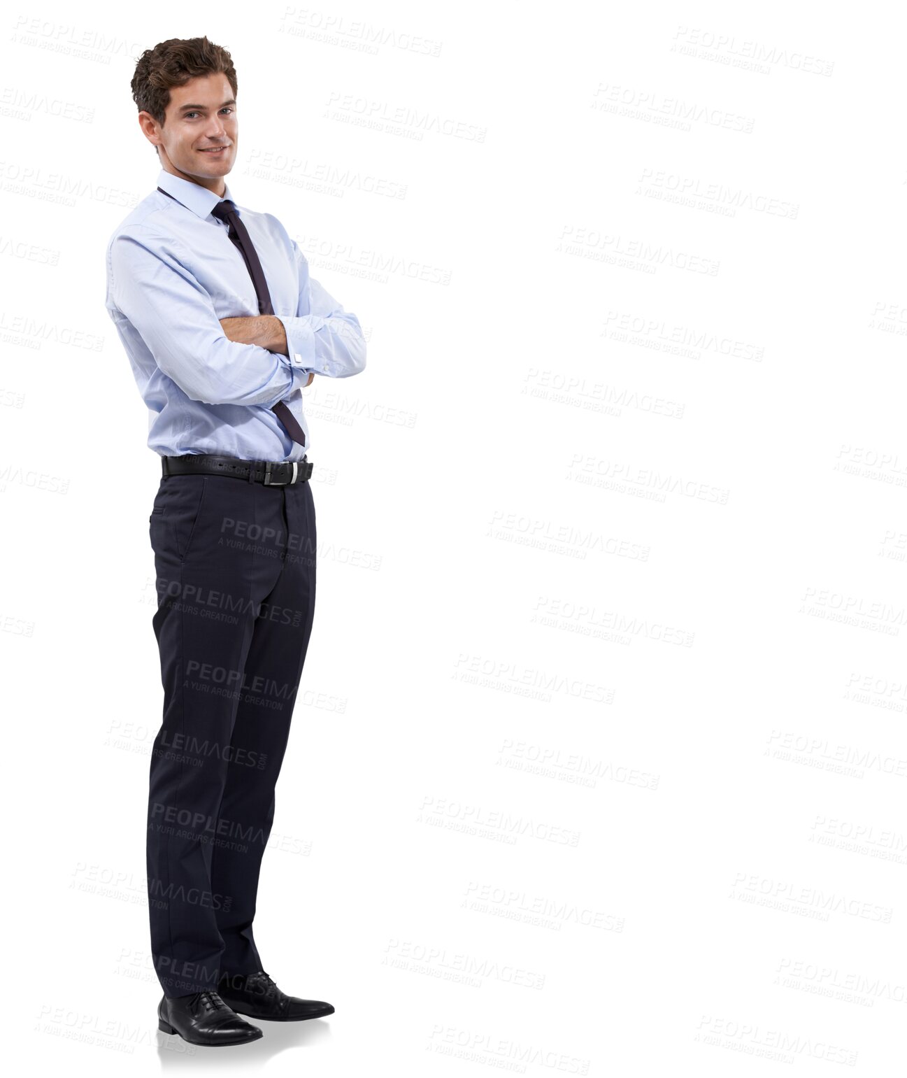 Buy stock photo Business man, arms crossed and portrait  with corporate confidence and success. Male employee, happy and professional isolated on a transparent, png background ready for working with trendy job style