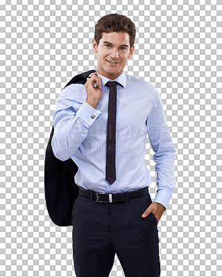 Buy stock photo Business man, smile in portrait and pride with confidence, ambition and career isolated on transparent png background. Corporate, male boss and job satisfaction with professional mindset and success