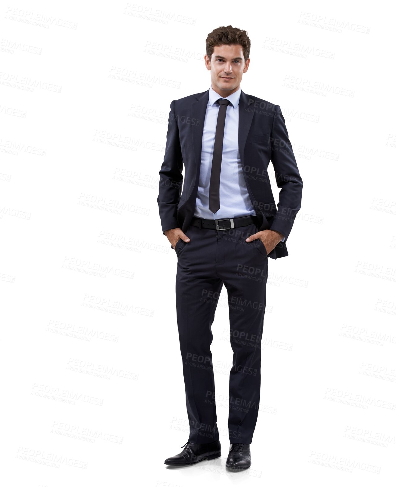 Buy stock photo Business man, worker suit and portrait  with corporate confidence and success. Male employee, happy and professional isolated on a transparent, png background ready for working with trendy job style