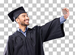 Man, graduate and selfie with smile for scholarship, profile pic