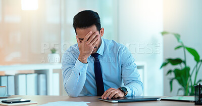 Buy stock photo Stressed Sales manager is angry about a bad sales report after a marketing campaign. Frustrated executive is upset and annoyed about advertising problem and is under real pressure to hit his deadline