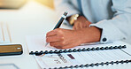 Closeup man hands filling in company paperwork. Professional individual finalizing business documents, step by step approach. Completing contract forms for new employees at the office.