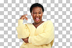 PNG shot of a young woman winking while posing against a grey background
