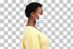PNG shot of a young woman wearing a surgical mask while standing against a grey background