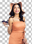 PNG of Studio shot of a stylish young woman standing against a white background