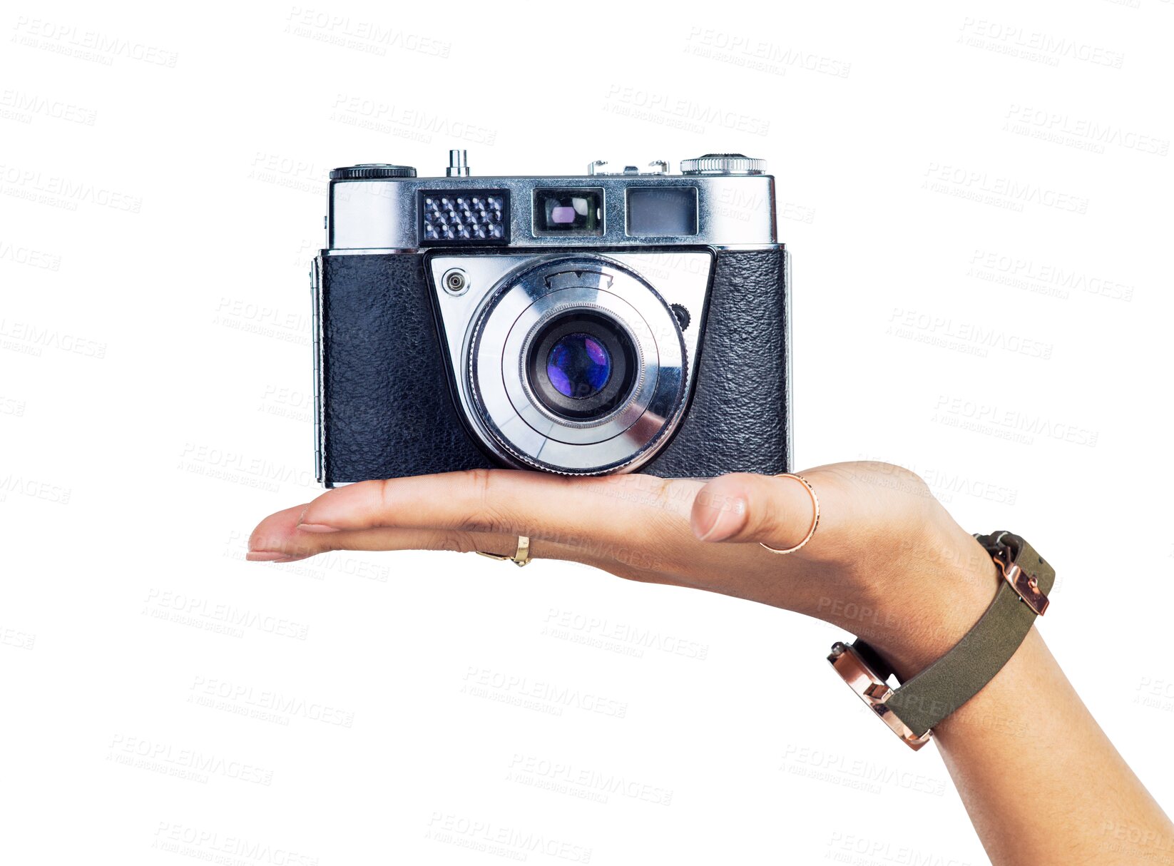 Buy stock photo Woman, hands and camera for photographer, picture or photo isolated on a transparent PNG background. Hand of creative female person holding DSLR lens for memory, travel or sightseeing photography