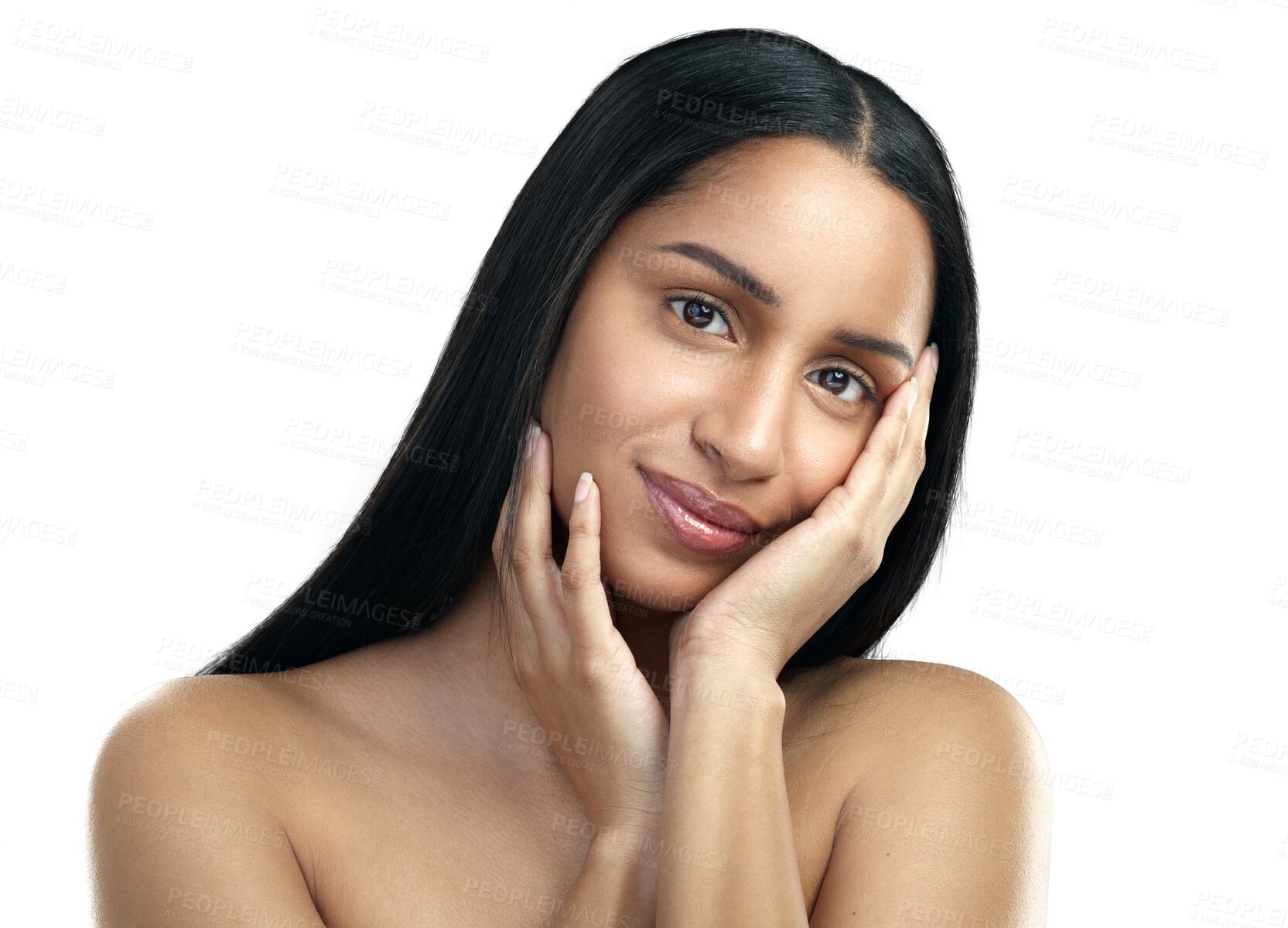 Buy stock photo Natural, aesthetic and portrait of woman with skincare beauty skin isolated in transparent or png background. Care, cosmetics and young female person with cosmetic smooth, soft and glow face