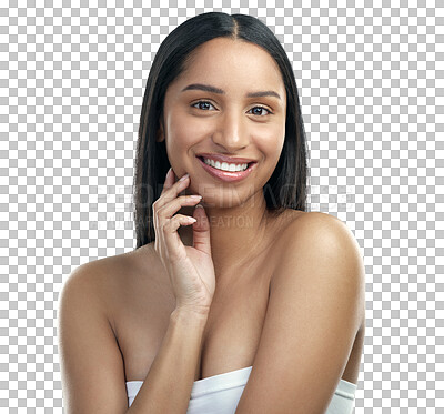 Buy stock photo Aesthetic, skincare and portrait of natural woman on isolated, png and transparent background. Dermatology, salon wellness and face of happy female person for facial treatment, cosmetics and health