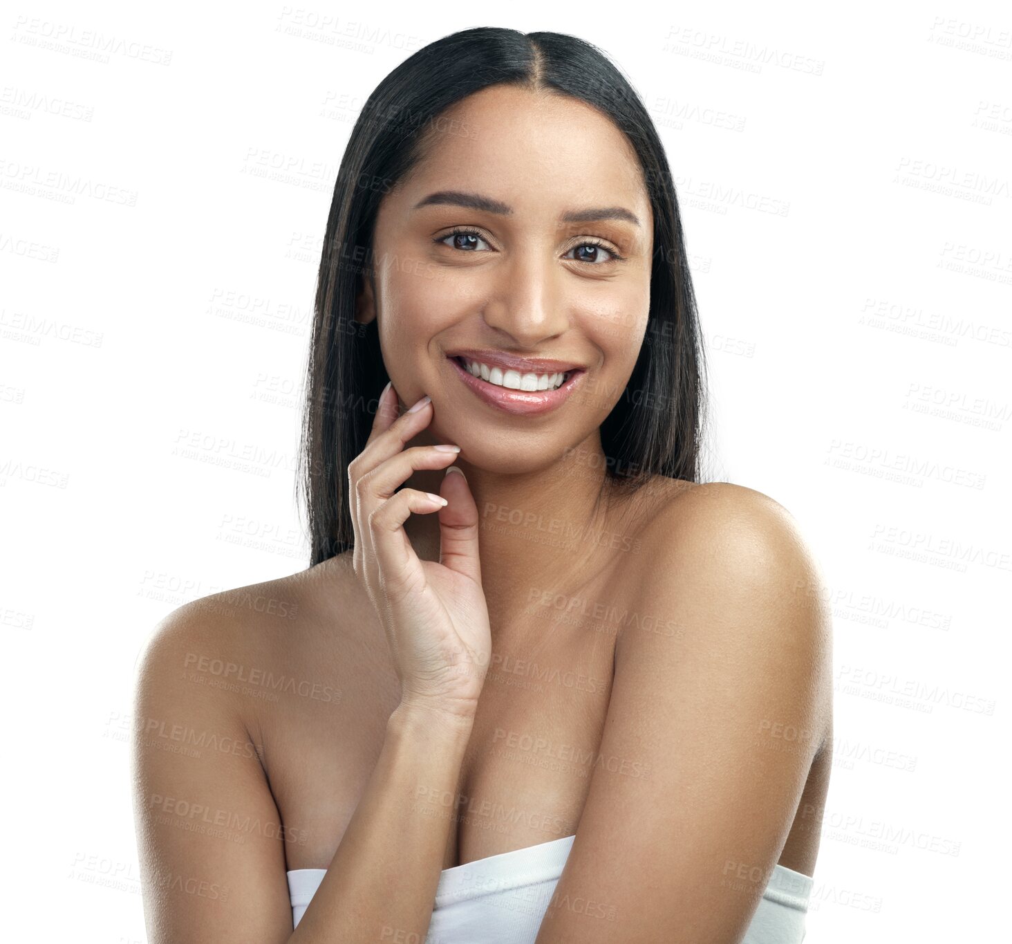 Buy stock photo Aesthetic, skincare and portrait of natural woman on isolated, png and transparent background. Dermatology, salon wellness and face of happy female person for facial treatment, cosmetics and health