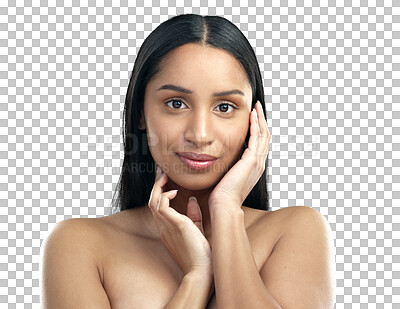 Buy stock photo Health, skincare and portrait of natural woman on isolated, png and transparent background. Dermatology, luxury salon and face of female person with cosmetics for facial treatment, wellness or beauty