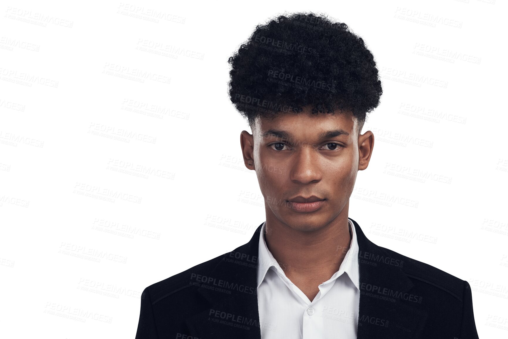 Buy stock photo Fashion, serious and portrait of a young man with a formal, elegant and stylish suit outfit. Trendy, cool and face of a handsome male model with classy style isolated by a transparent png background.