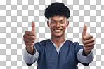 PNG shot of a male nurse showing thumbs up while standing against a grey background