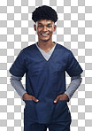 PNG of a medical practitioner standing against a grey background