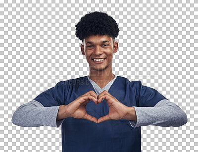 PNG of a male nurse forming a heart shape with his hands while